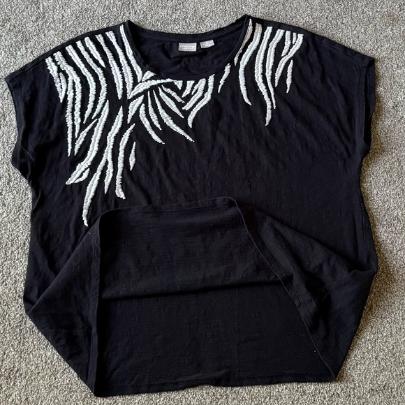 Chicos Top size 3 - XL Zebra embroidered contrasts body top 100% cotton summer - Picture 7 of 9
